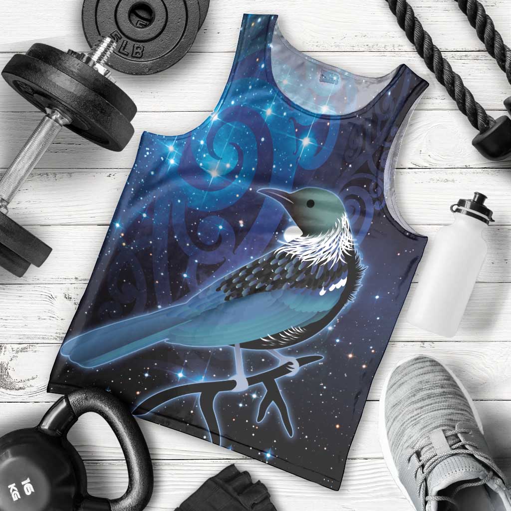 New Zealand Tui Bird Men Tank Top The Pleiades Star Cluster and Koru Tribal Tattoo Galaxy Vibe LT03 - Polynesian Pride