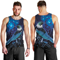 New Zealand Tui Bird Men Tank Top The Pleiades Star Cluster and Koru Tribal Tattoo Galaxy Vibe LT03 - Polynesian Pride