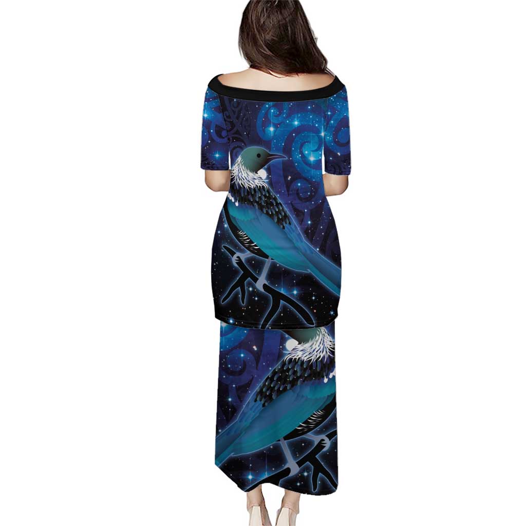 New Zealand Tui Bird Puletasi The Pleiades Star Cluster and Koru Tribal Tattoo Galaxy Vibe LT03 - Polynesian Pride