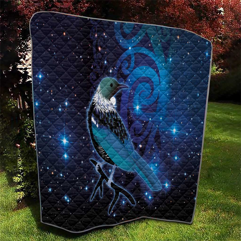 New Zealand Tui Bird Quilt The Pleiades Star Cluster and Koru Tribal Tattoo Galaxy Vibe LT03 - Polynesian Pride