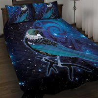 New Zealand Tui Bird Quilt Bed Set The Pleiades Star Cluster and Koru Tribal Tattoo Galaxy Vibe LT03 Blue - Polynesian Pride