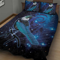 New Zealand Tui Bird Quilt Bed Set The Pleiades Star Cluster and Koru Tribal Tattoo Galaxy Vibe LT03 - Polynesian Pride