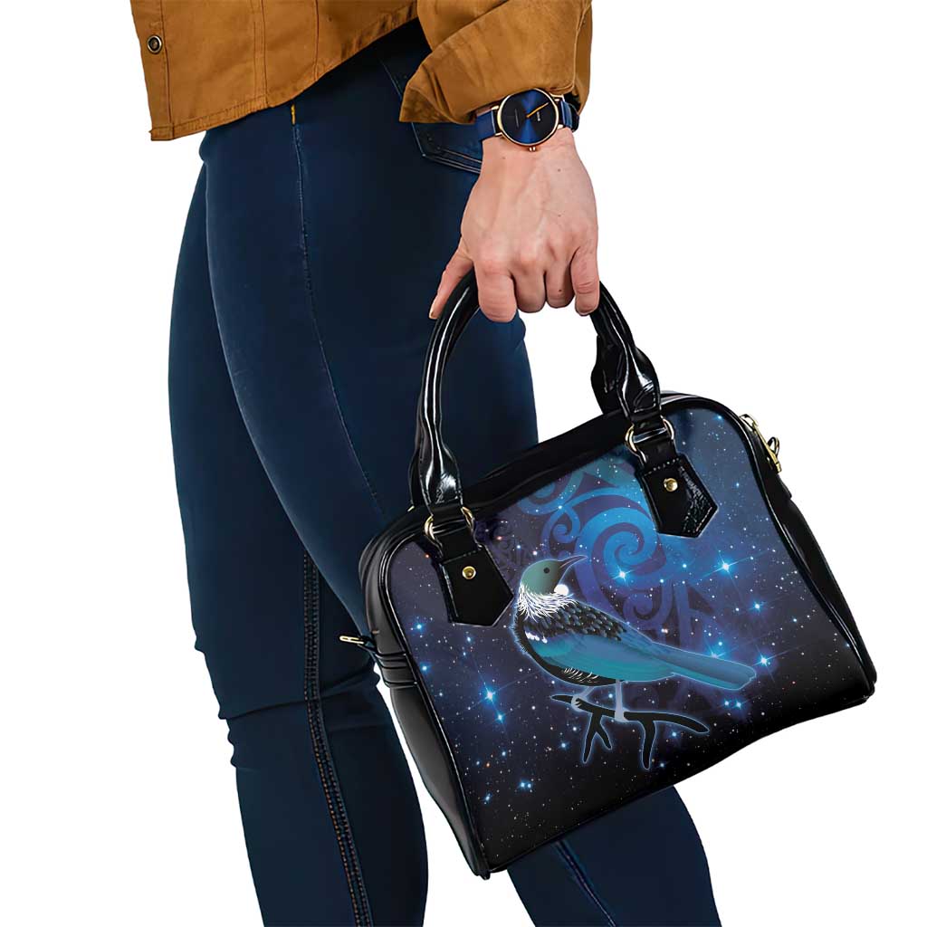New Zealand Tui Bird Shoulder Handbag The Pleiades Star Cluster and Koru Tribal Tattoo Galaxy Vibe LT03 - Polynesian Pride