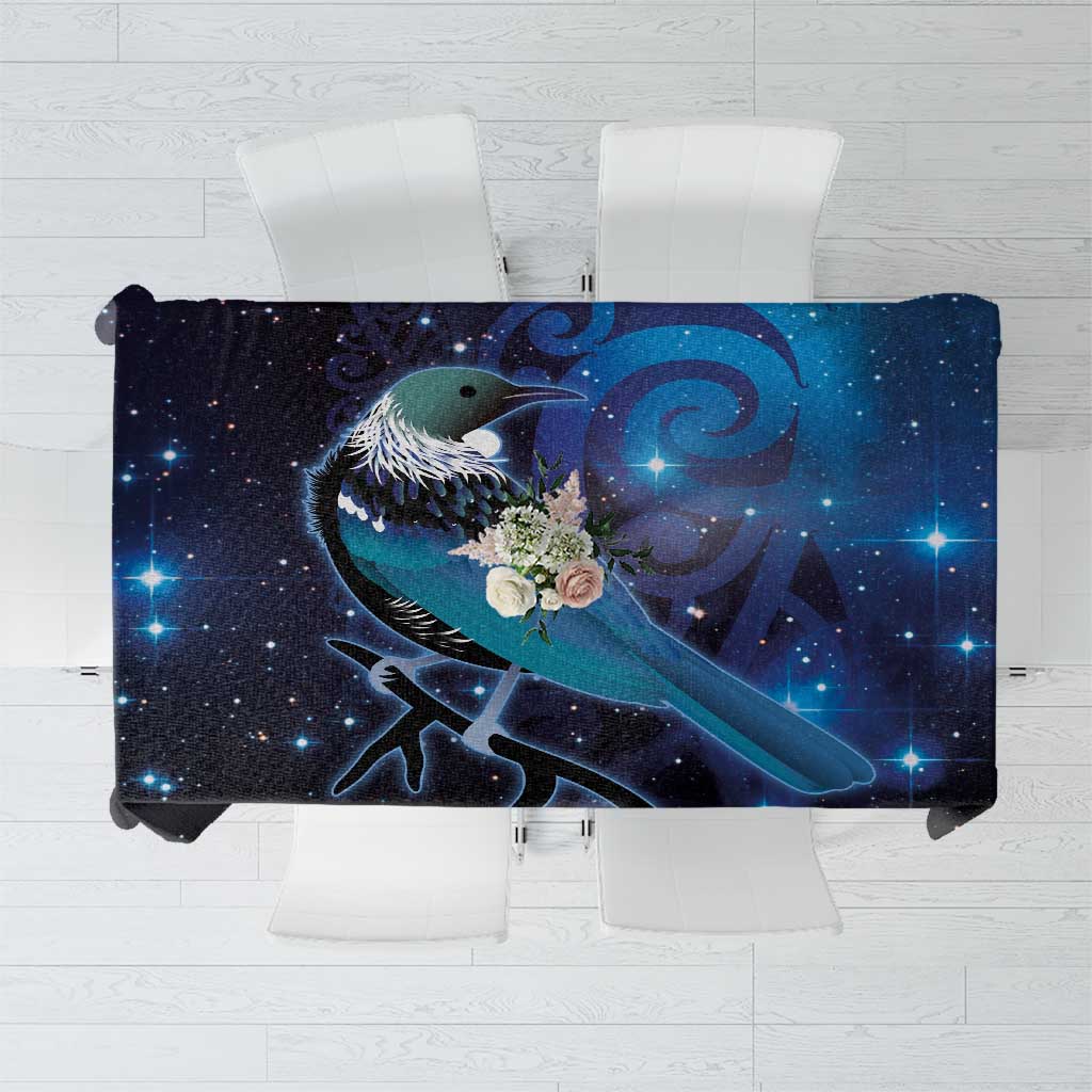 New Zealand Tui Bird Tablecloth The Pleiades Star Cluster and Koru Tribal Tattoo Galaxy Vibe LT03 Blue - Polynesian Pride