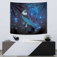 New Zealand Tui Bird Tapestry The Pleiades Star Cluster and Koru Tribal Tattoo Galaxy Vibe LT03 - Polynesian Pride