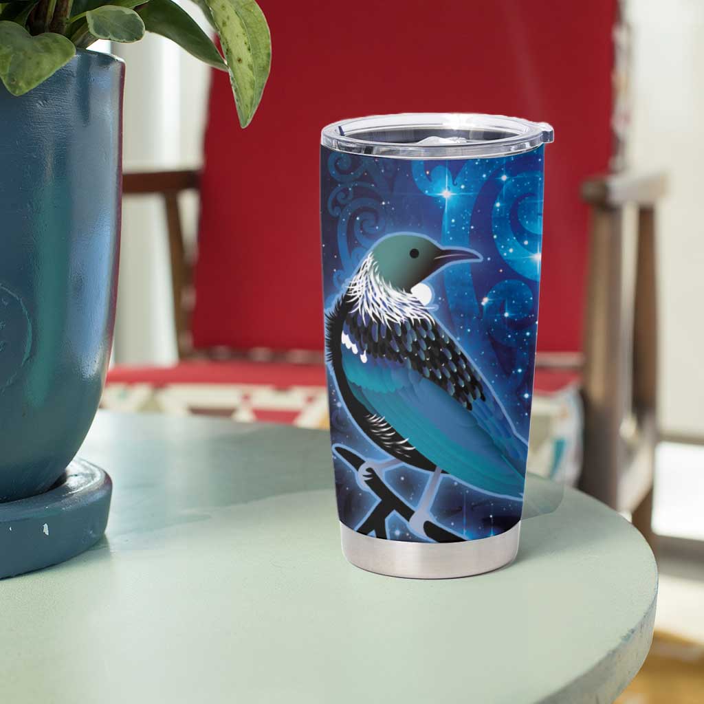 New Zealand Tui Bird Tumbler Cup The Pleiades Star Cluster and Koru Tribal Tattoo Galaxy Vibe LT03 - Polynesian Pride