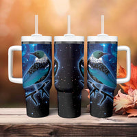 New Zealand Tui Bird Tumbler With Handle The Pleiades Star Cluster and Koru Tribal Tattoo Galaxy Vibe LT03 - Polynesian Pride