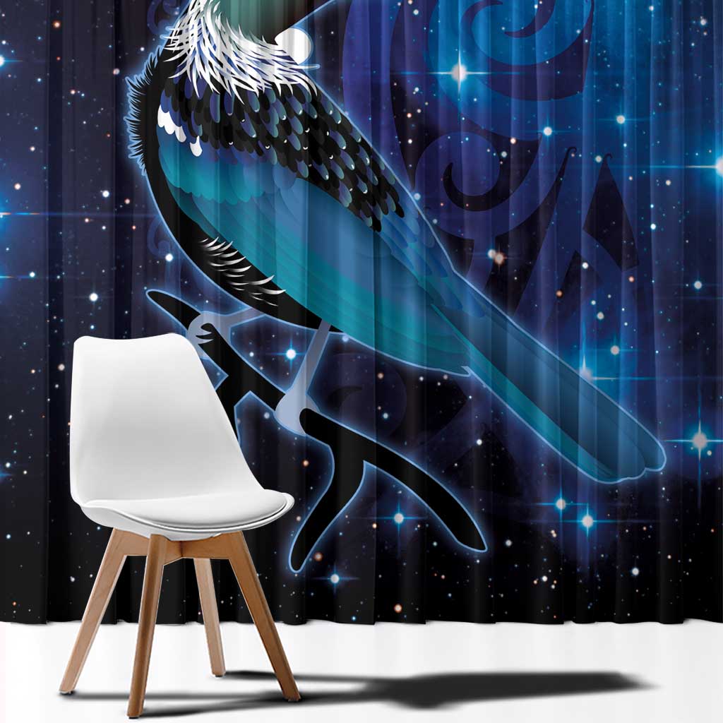 New Zealand Tui Bird Window Curtain The Pleiades Star Cluster and Koru Tribal Tattoo Galaxy Vibe LT03 - Polynesian Pride