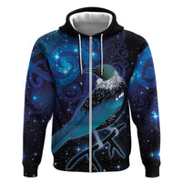 New Zealand Tui Bird Zip Hoodie The Pleiades Star Cluster and Koru Tribal Tattoo Galaxy Vibe LT03 Zip Hoodie Blue - Polynesian Pride
