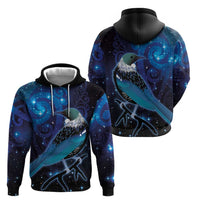 New Zealand Tui Bird Zip Hoodie The Pleiades Star Cluster and Koru Tribal Tattoo Galaxy Vibe LT03 - Polynesian Pride