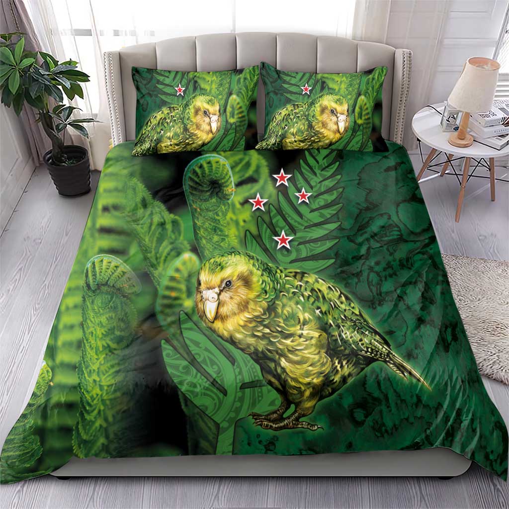 New Zealand Kkp Bedding Set Silver Fern with Close up of Green Fern Leaves and Maori Tattoo LT03 - Polynesian Pride