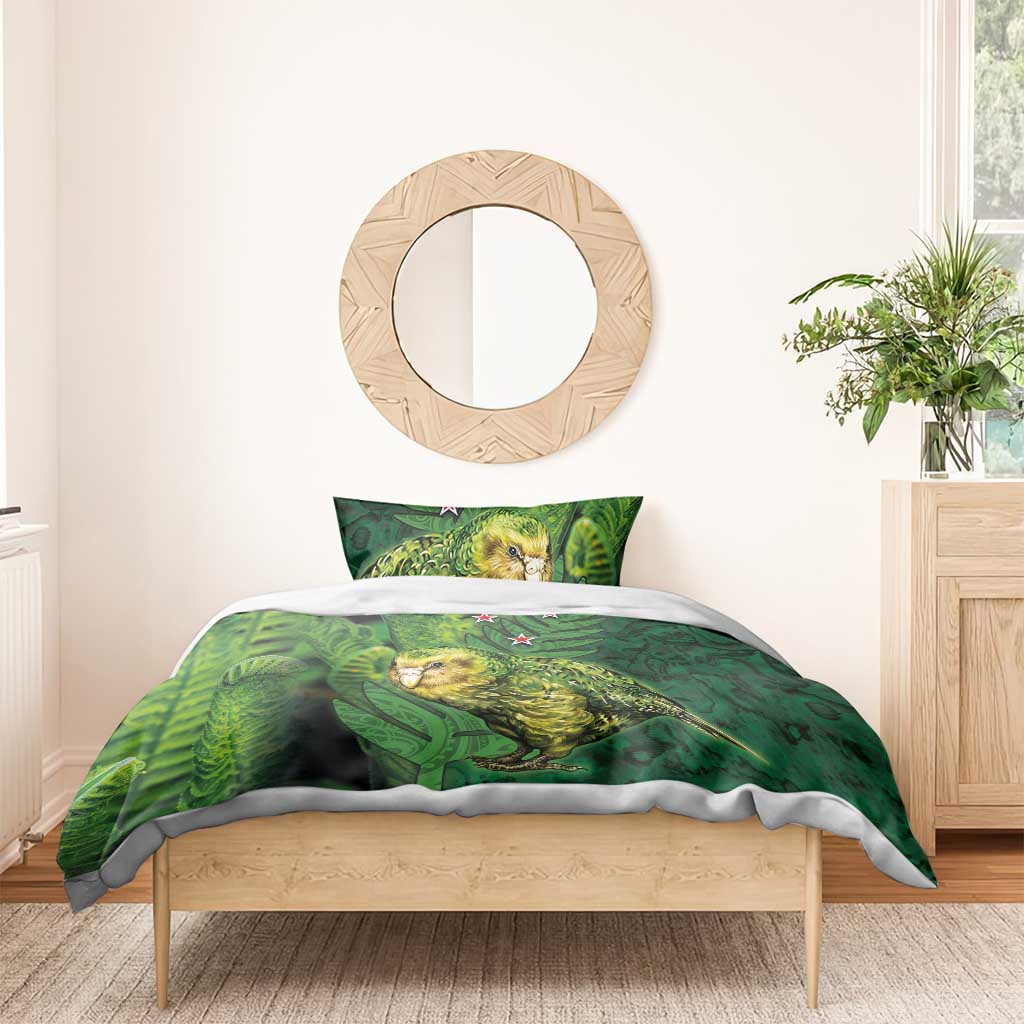 New Zealand Kkp Bedding Set Silver Fern with Close up of Green Fern Leaves and Maori Tattoo LT03 - Polynesian Pride