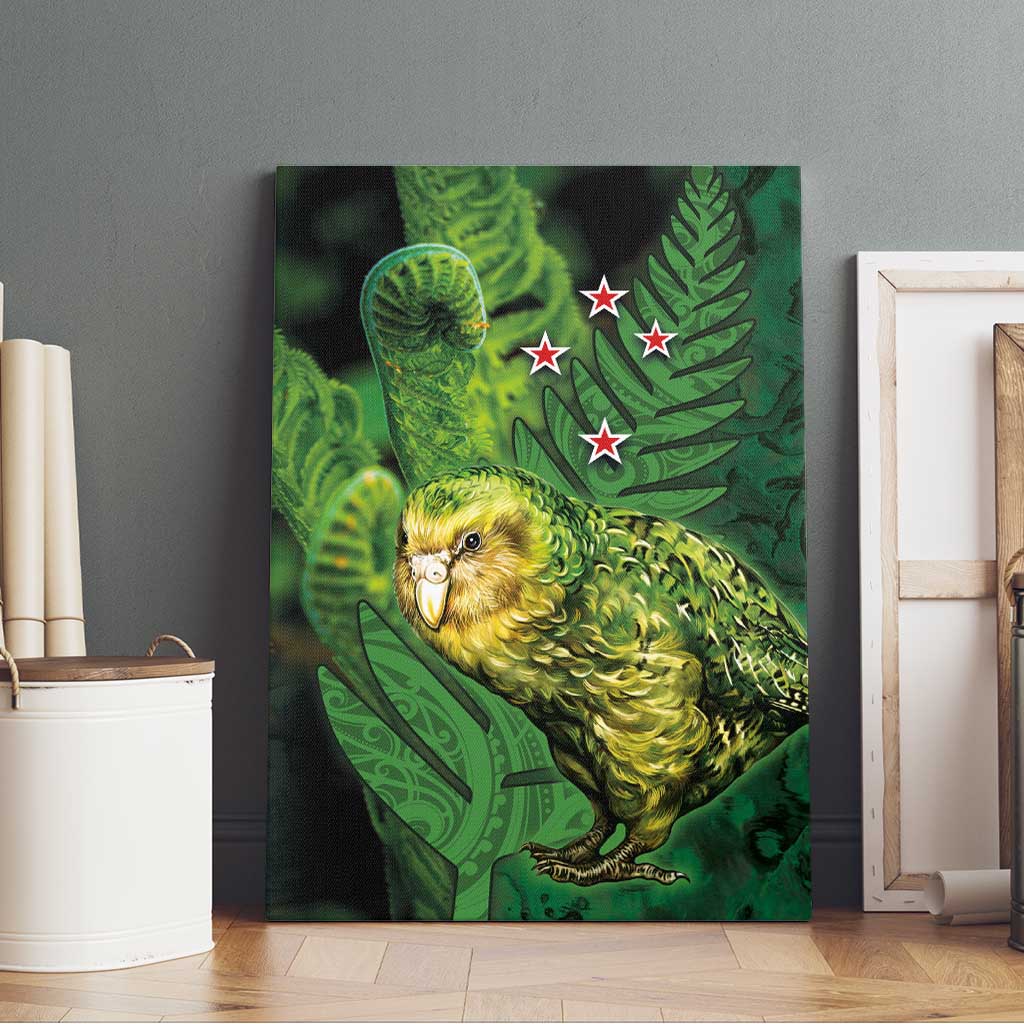 New Zealand Kkp Canvas Wall Art Silver Fern with Close up of Green Fern Leaves and Maori Tattoo LT03 - Polynesian Pride