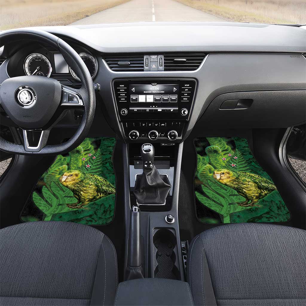 New Zealand Kkp Car Mats Silver Fern with Close up of Green Fern Leaves and Maori Tattoo LT03 Set 2pcs - Front Green - Polynesian Pride