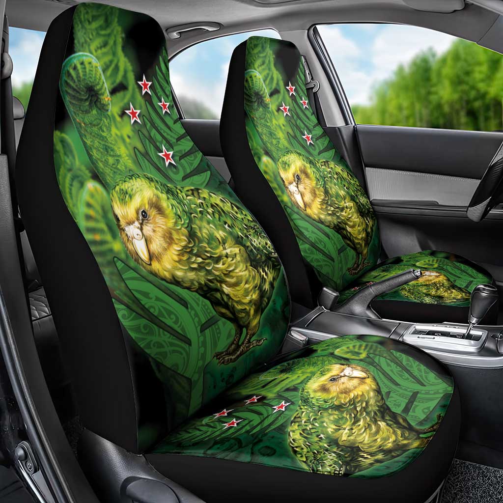 New Zealand Kkp Car Seat Cover Silver Fern with Close up of Green Fern Leaves and Maori Tattoo LT03 - Polynesian Pride
