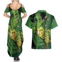 New Zealand Kkp Couples Matching Summer Maxi Dress and Hawaiian Shirt Silver Fern with Close up of Green Fern Leaves and Maori Tattoo LT03 - Polynesian Pride