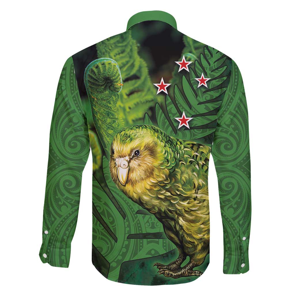 New Zealand Kkp Family Matching Long Sleeve Bodycon Dress and Hawaiian Shirt Silver Fern with Close up of Green Fern Leaves and Maori Tattoo LT03 - Polynesian Pride