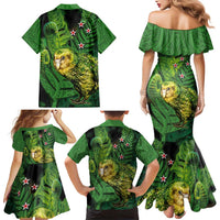New Zealand Kkp Family Matching Mermaid Dress and Hawaiian Shirt Silver Fern with Close up of Green Fern Leaves and Maori Tattoo LT03 - Polynesian Pride