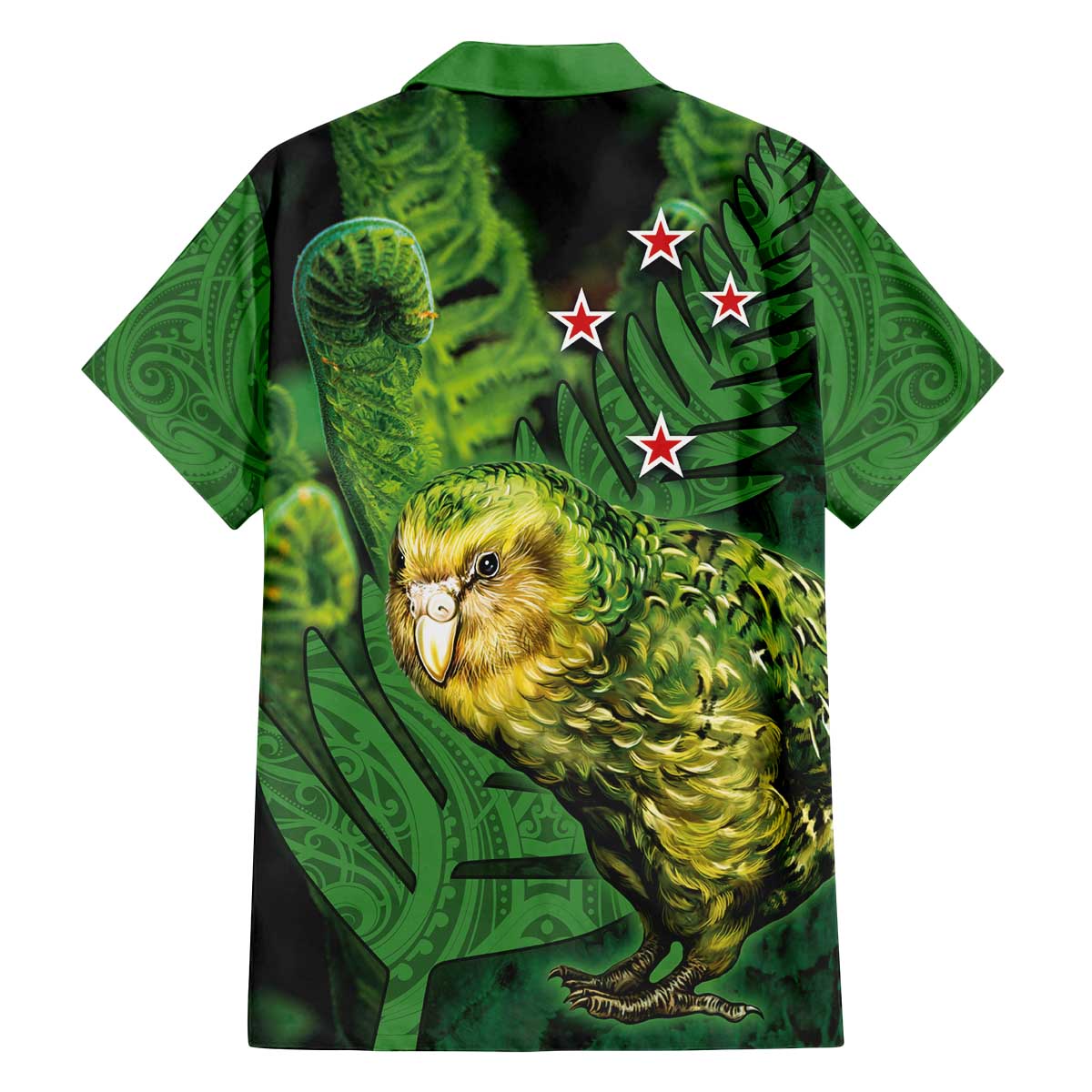 New Zealand Kkp Family Matching Off Shoulder Short Dress and Hawaiian Shirt Silver Fern with Close up of Green Fern Leaves and Maori Tattoo LT03 - Polynesian Pride