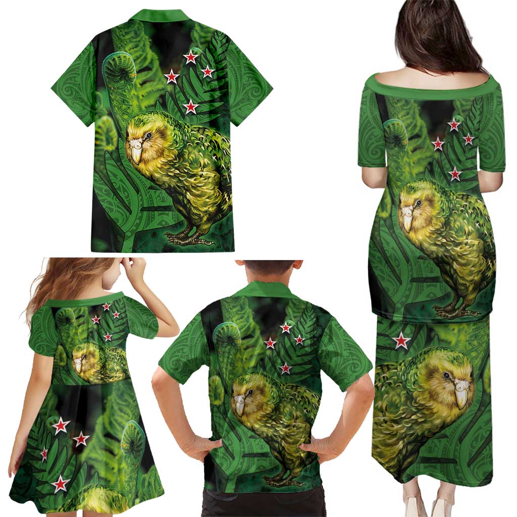New Zealand Kkp Family Matching Puletasi and Hawaiian Shirt Silver Fern with Close up of Green Fern Leaves and Maori Tattoo LT03 - Polynesian Pride