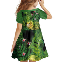 New Zealand Kkp Family Matching Summer Maxi Dress and Hawaiian Shirt Silver Fern with Close up of Green Fern Leaves and Maori Tattoo LT03 - Polynesian Pride