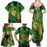 New Zealand Kkp Family Matching Summer Maxi Dress and Hawaiian Shirt Silver Fern with Close up of Green Fern Leaves and Maori Tattoo LT03 - Polynesian Pride