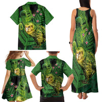 New Zealand Kkp Family Matching Tank Maxi Dress and Hawaiian Shirt Silver Fern with Close up of Green Fern Leaves and Maori Tattoo LT03 - Polynesian Pride
