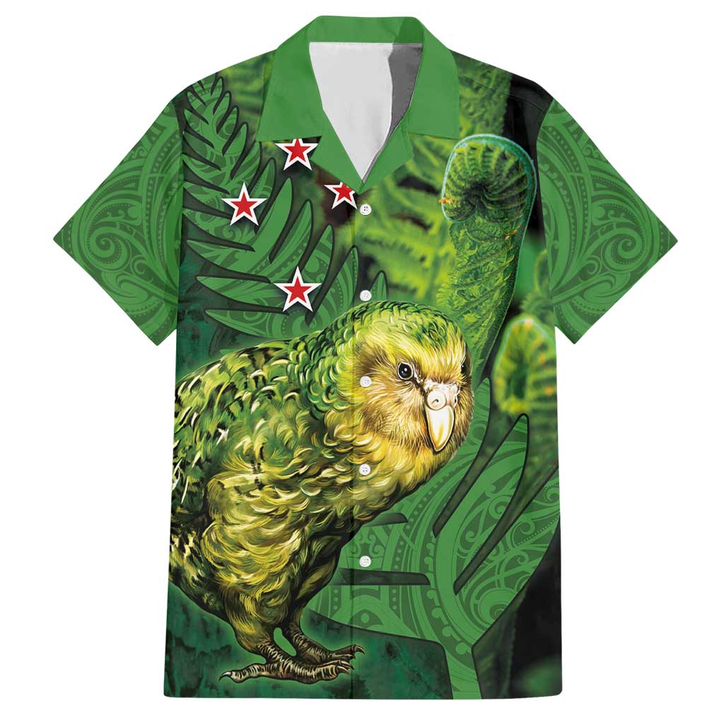 New Zealand Kkp Hawaiian Shirt Silver Fern with Close up of Green Fern Leaves and Maori Tattoo LT03 Green - Polynesian Pride