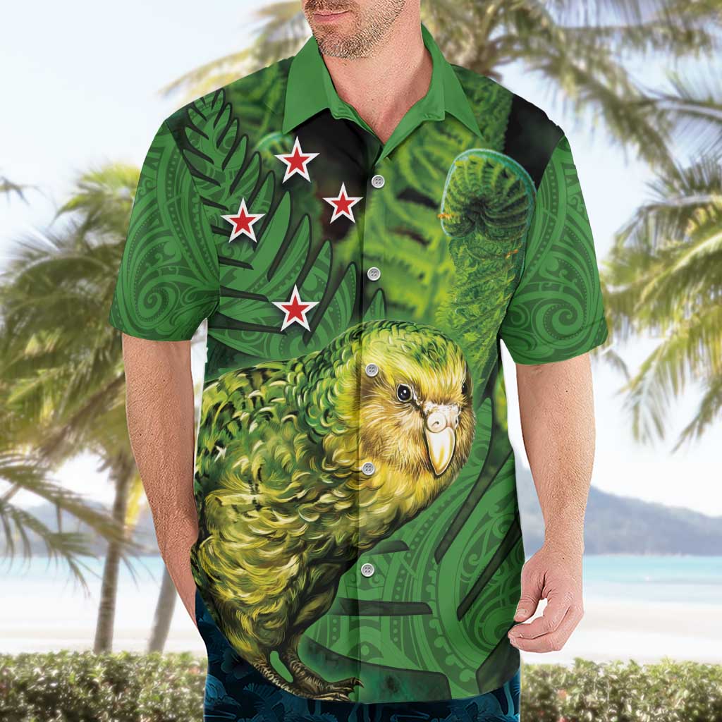 New Zealand Kkp Hawaiian Shirt Silver Fern with Close up of Green Fern Leaves and Maori Tattoo LT03 - Polynesian Pride