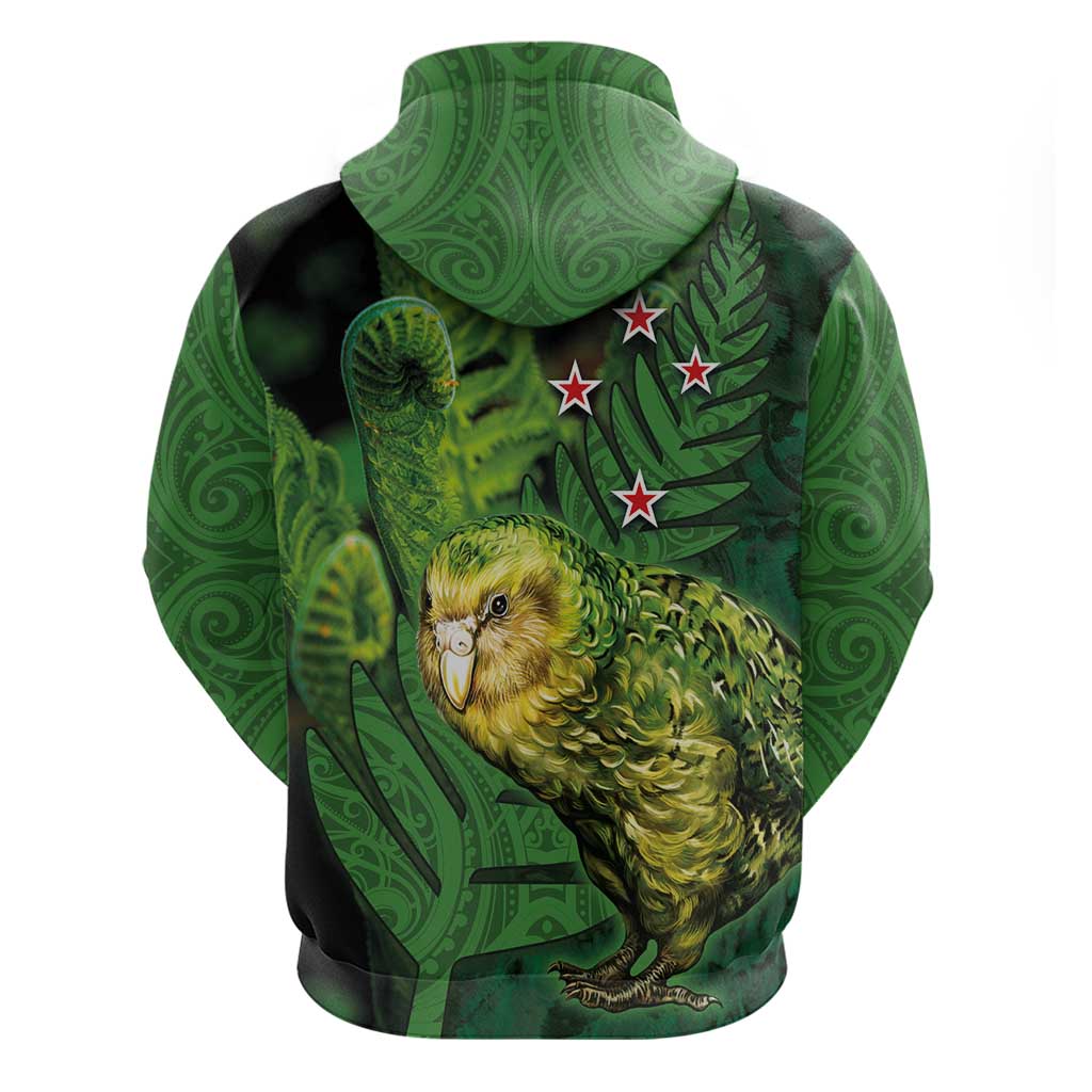 New Zealand Kkp Hoodie Silver Fern with Close up of Green Fern Leaves and Maori Tattoo LT03 - Polynesian Pride