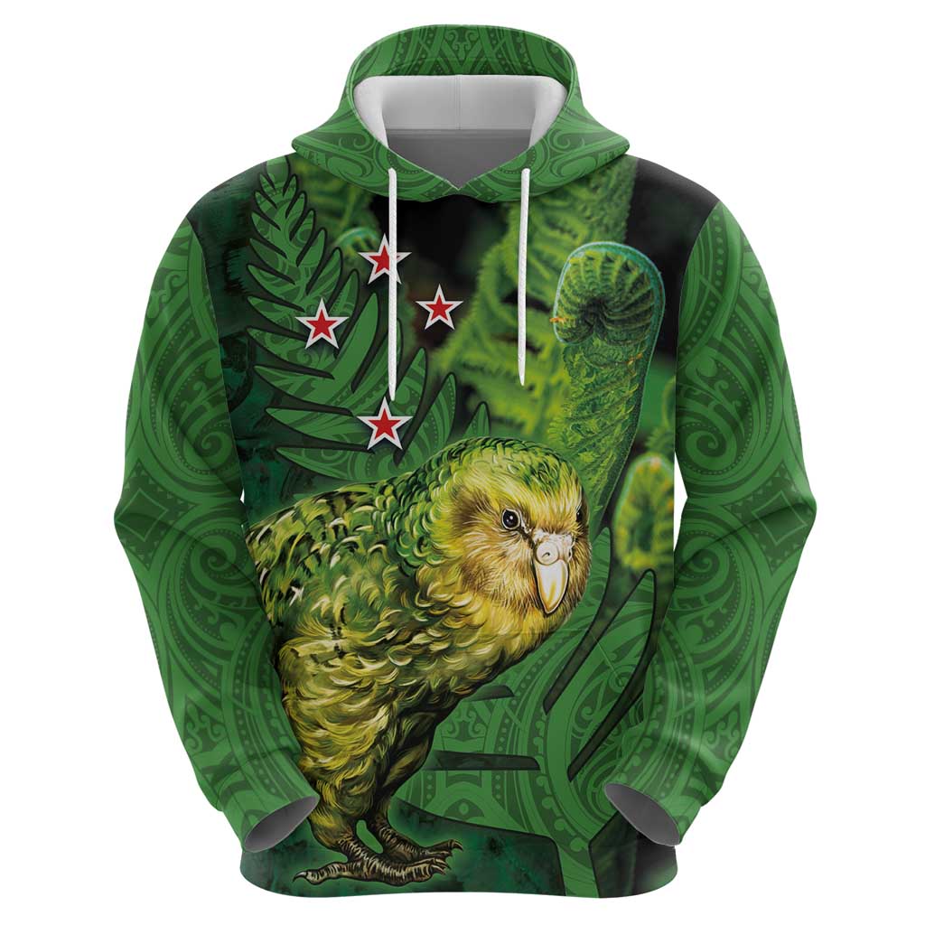 New Zealand Kkp Hoodie Silver Fern with Close up of Green Fern Leaves and Maori Tattoo LT03 - Polynesian Pride