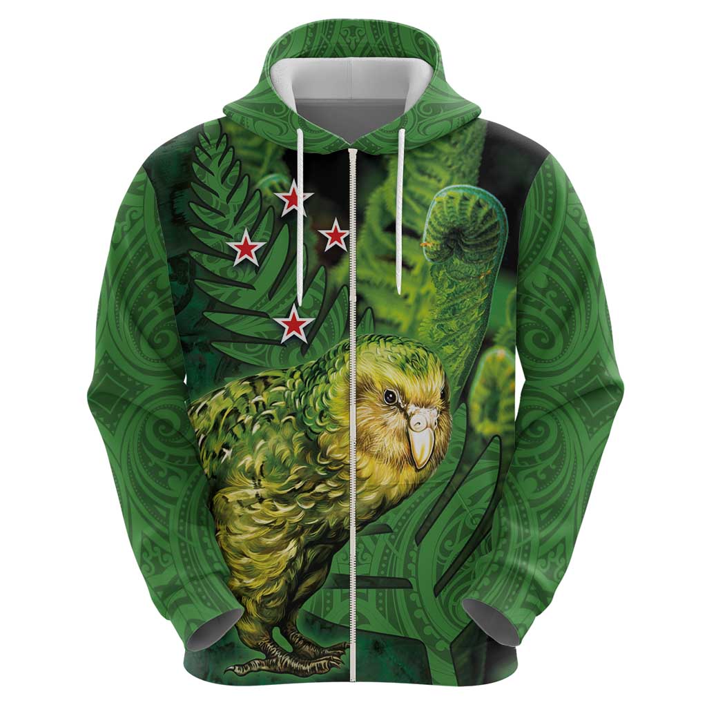 New Zealand Kkp Hoodie Silver Fern with Close up of Green Fern Leaves and Maori Tattoo LT03 - Polynesian Pride