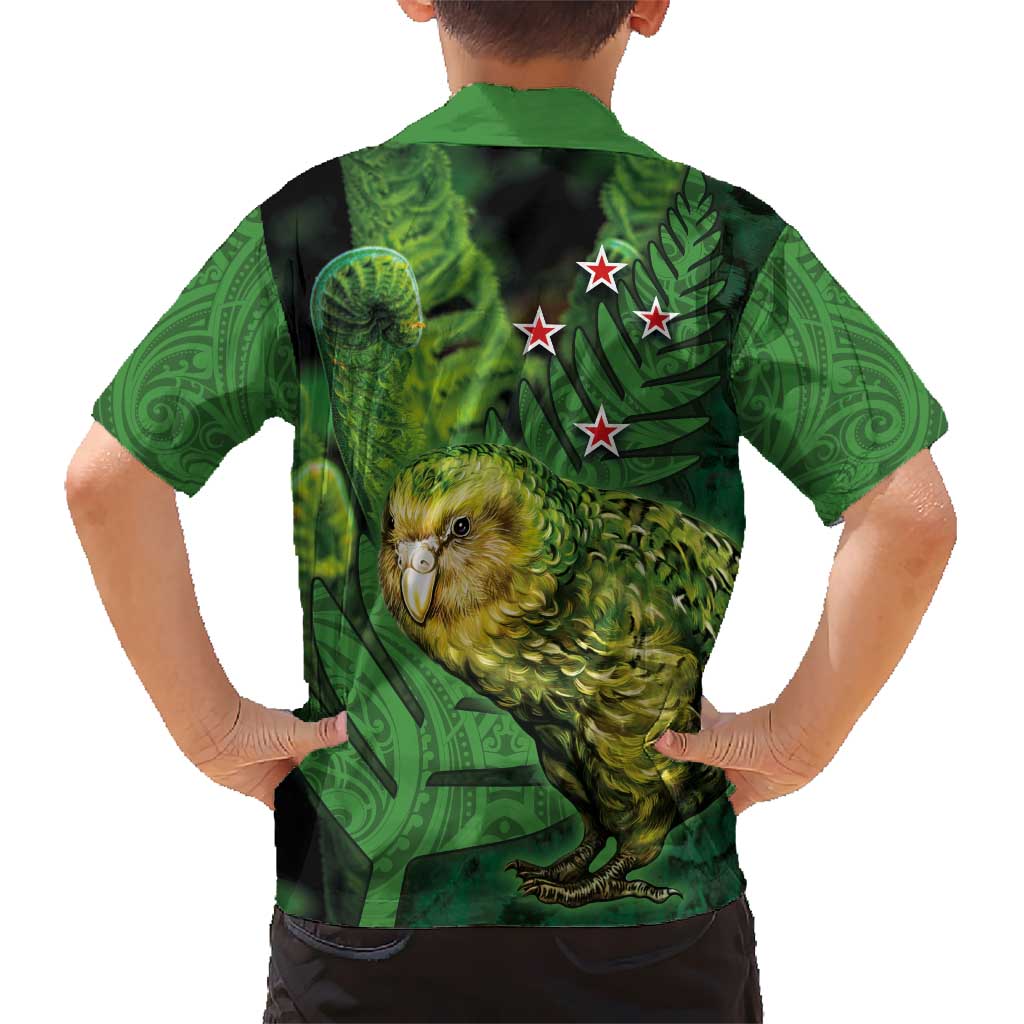 New Zealand Kkp Kid Hawaiian Shirt Silver Fern with Close up of Green Fern Leaves and Maori Tattoo LT03 - Polynesian Pride