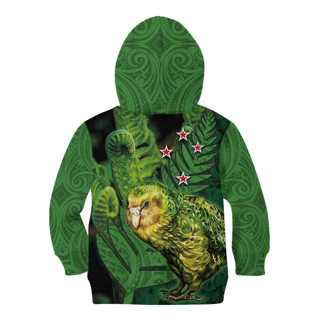 New Zealand Kkp Kid Hoodie Silver Fern with Close up of Green Fern Leaves and Maori Tattoo LT03 - Polynesian Pride