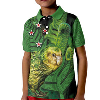New Zealand Kkp Kid Polo Shirt Silver Fern with Close up of Green Fern Leaves and Maori Tattoo LT03 Kid Green - Polynesian Pride