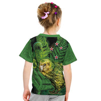 New Zealand Kkp Kid T Shirt Silver Fern with Close up of Green Fern Leaves and Maori Tattoo LT03 - Polynesian Pride
