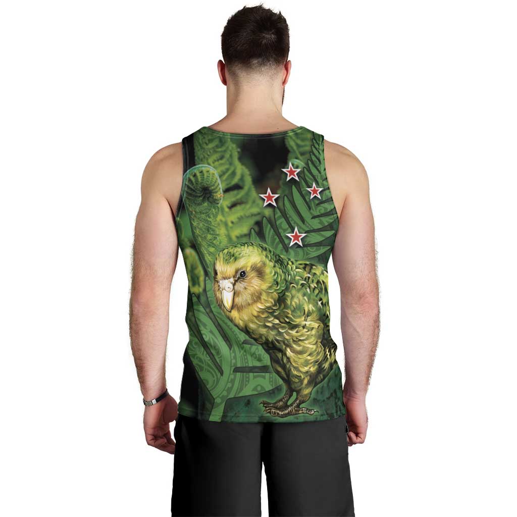 New Zealand Kkp Men Tank Top Silver Fern with Close up of Green Fern Leaves and Maori Tattoo LT03 - Polynesian Pride