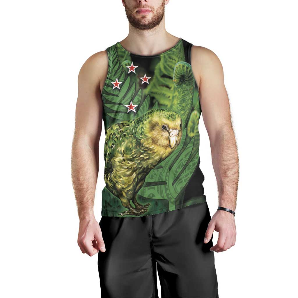 New Zealand Kkp Men Tank Top Silver Fern with Close up of Green Fern Leaves and Maori Tattoo LT03 - Polynesian Pride