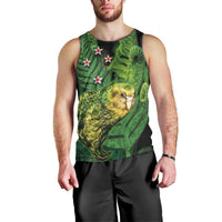 New Zealand Kkp Men Tank Top Silver Fern with Close up of Green Fern Leaves and Maori Tattoo LT03 - Polynesian Pride
