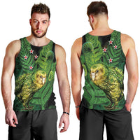 New Zealand Kkp Men Tank Top Silver Fern with Close up of Green Fern Leaves and Maori Tattoo LT03 - Polynesian Pride