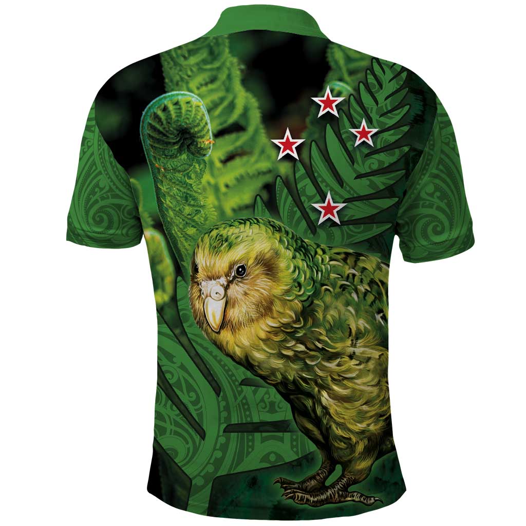New Zealand Kkp Polo Shirt Silver Fern with Close up of Green Fern Leaves and Maori Tattoo LT03 - Polynesian Pride