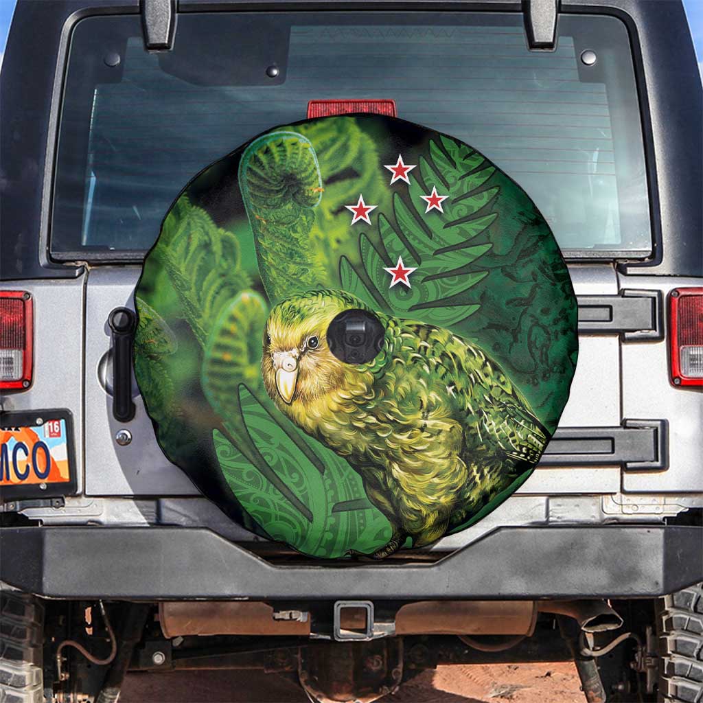 New Zealand Kkp Spare Tire Cover Silver Fern with Close up of Green Fern Leaves and Maori Tattoo LT03 Green - Polynesian Pride