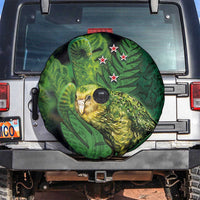 New Zealand Kkp Spare Tire Cover Silver Fern with Close up of Green Fern Leaves and Maori Tattoo LT03 Green - Polynesian Pride