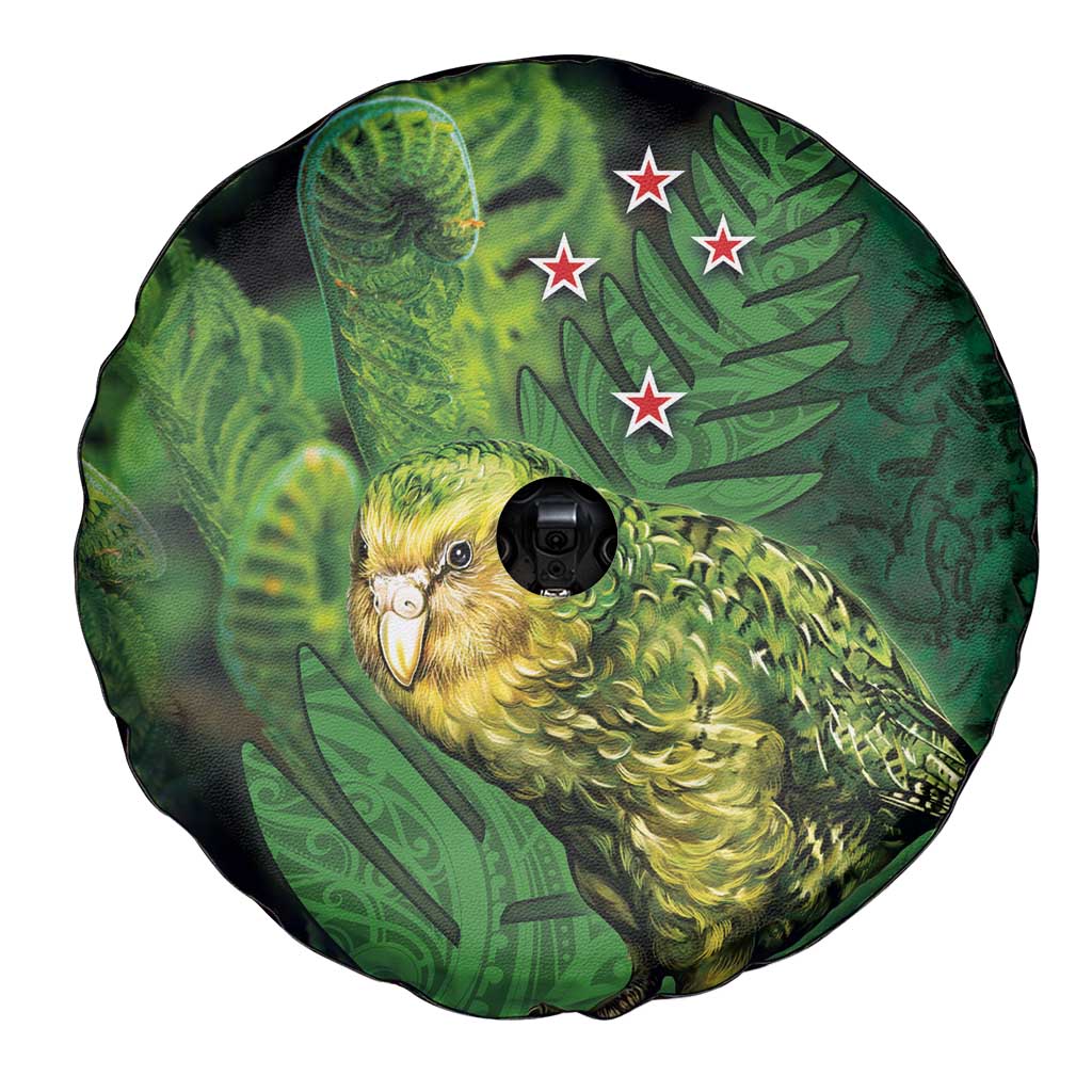 New Zealand Kkp Spare Tire Cover Silver Fern with Close up of Green Fern Leaves and Maori Tattoo LT03 - Polynesian Pride