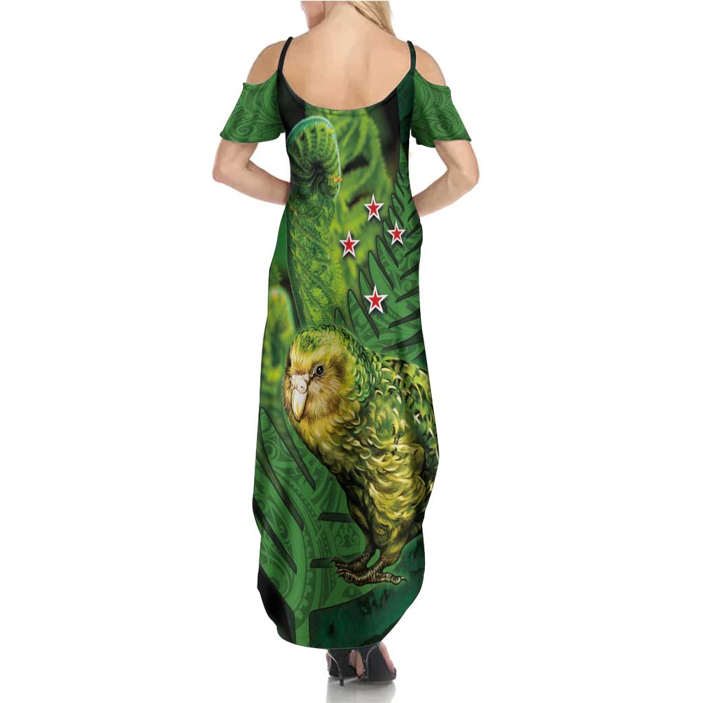 New Zealand Kkp Summer Maxi Dress Silver Fern with Close up of Green Fern Leaves and Maori Tattoo LT03 - Polynesian Pride