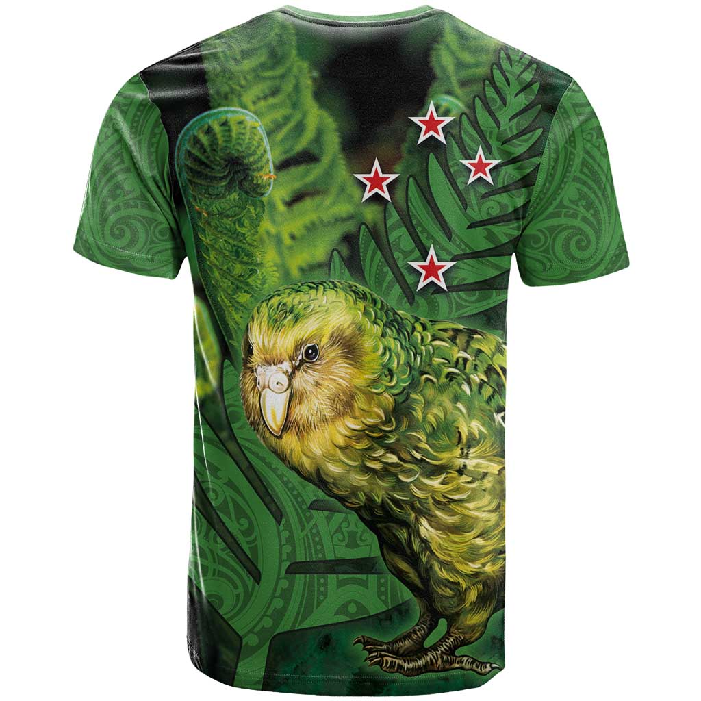 New Zealand Kkp T Shirt Silver Fern with Close up of Green Fern Leaves and Maori Tattoo LT03 - Polynesian Pride