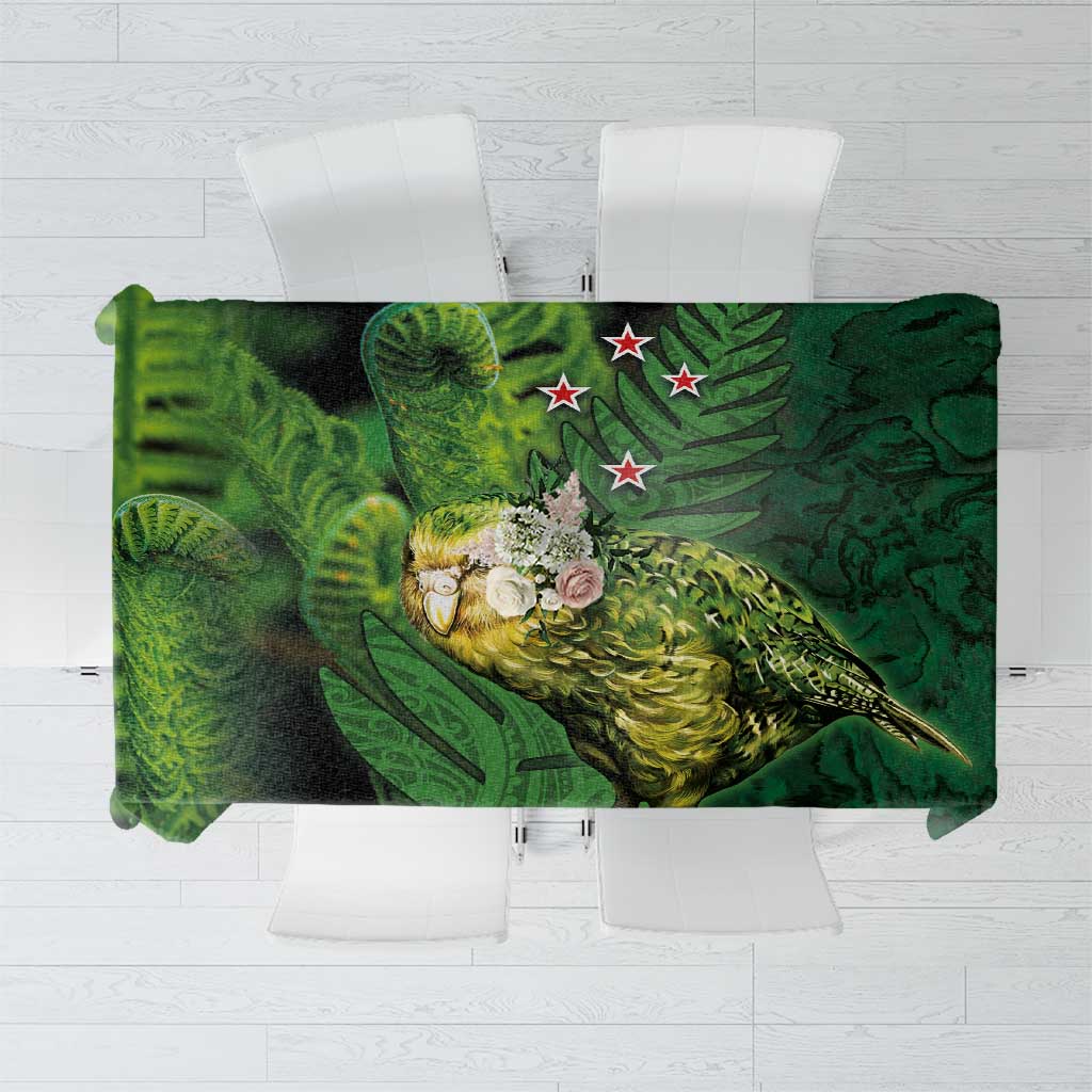 New Zealand Kkp Tablecloth Silver Fern with Close up of Green Fern Leaves and Maori Tattoo LT03 Green - Polynesian Pride