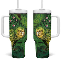 New Zealand Kkp Tumbler With Handle Silver Fern with Close up of Green Fern Leaves and Maori Tattoo LT03 One Size: 40 oz Green - Polynesian Pride