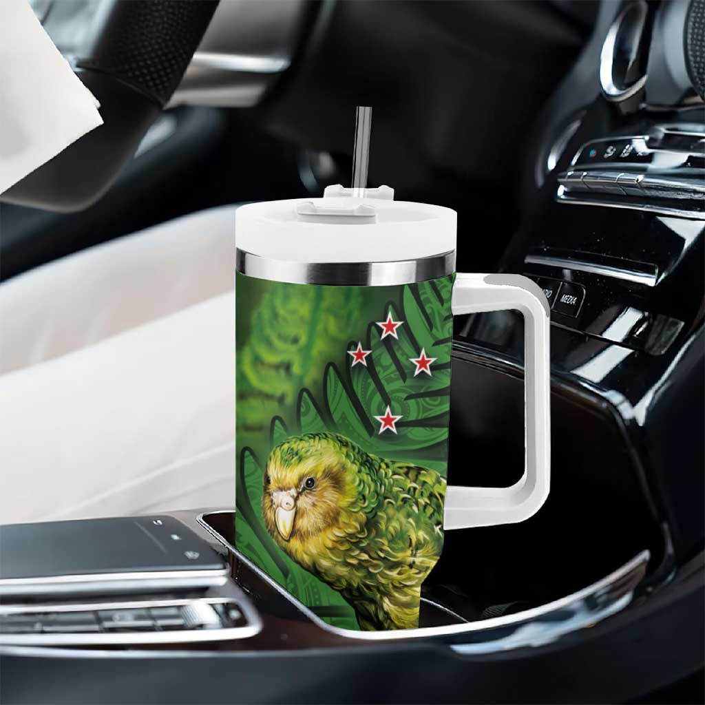 New Zealand Kkp Tumbler With Handle Silver Fern with Close up of Green Fern Leaves and Maori Tattoo LT03 - Polynesian Pride