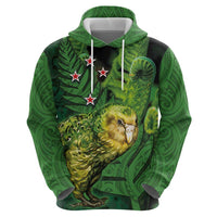 New Zealand Kkp Zip Hoodie Silver Fern with Close up of Green Fern Leaves and Maori Tattoo LT03 - Polynesian Pride